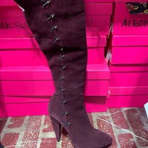 Women’s Betsey Johnson Wine Knee High Suede Heals